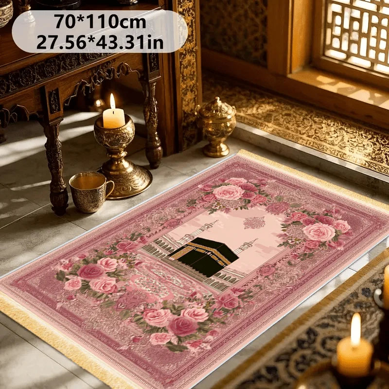 VIKAMA Vintage Rose Prayer Rug Comfortably Soft and Warm Non-Slip Indoor and Outdoor Pilgrimage Activities Prayer Mat
