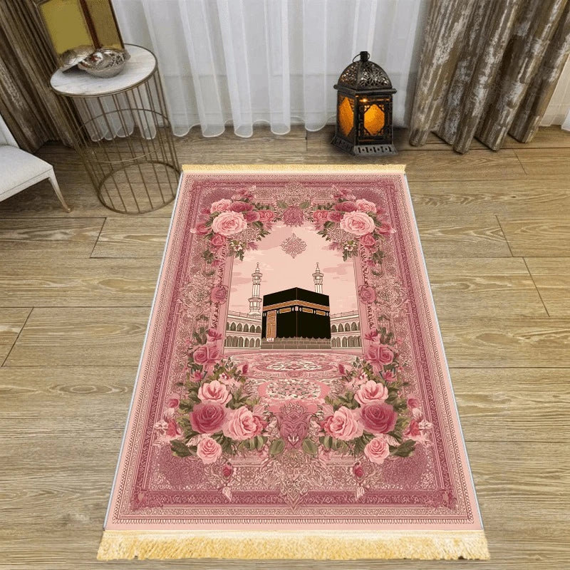 VIKAMA Vintage Rose Prayer Rug Comfortably Soft and Warm Non-Slip Indoor and Outdoor Pilgrimage Activities Prayer Mat