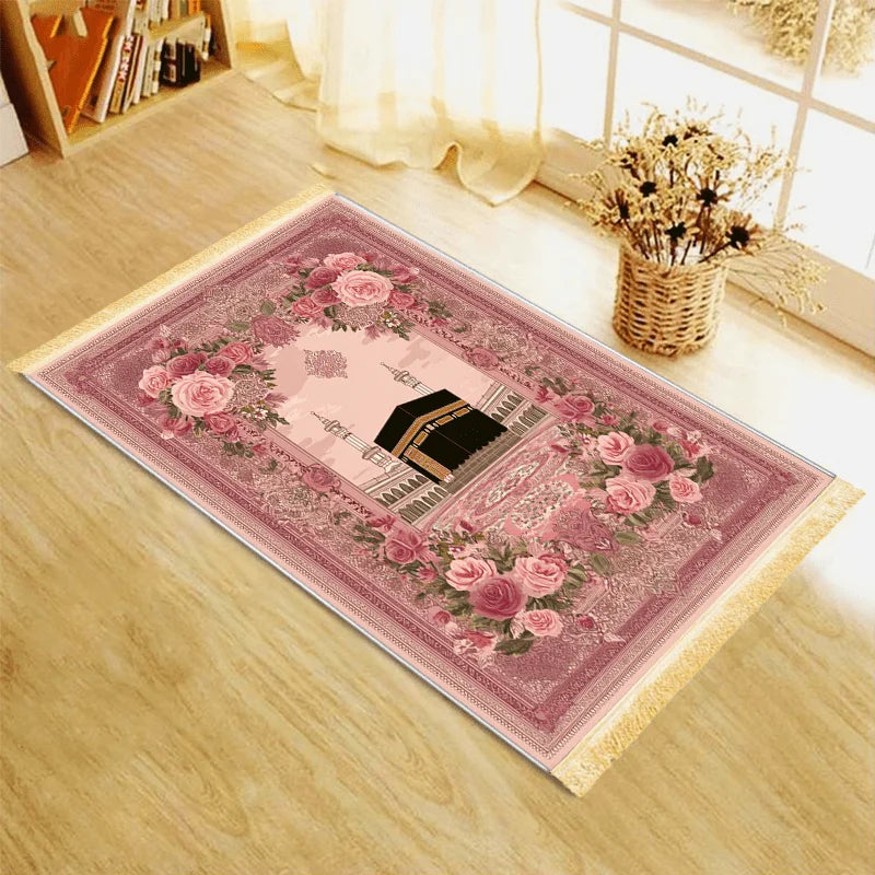 VIKAMA Vintage Rose Prayer Rug Comfortably Soft and Warm Non-Slip Indoor and Outdoor Pilgrimage Activities Prayer Mat
