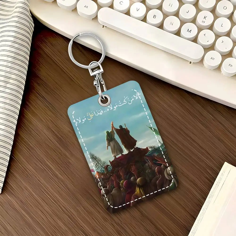 1pc Imam Hussain Ali Card Case Keychain Access Card Bag Key Tag Ring Lanyard